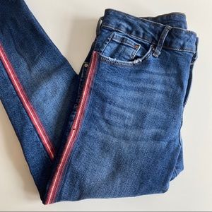 Zara Skinny Distressed Jeans with Red White Stripe